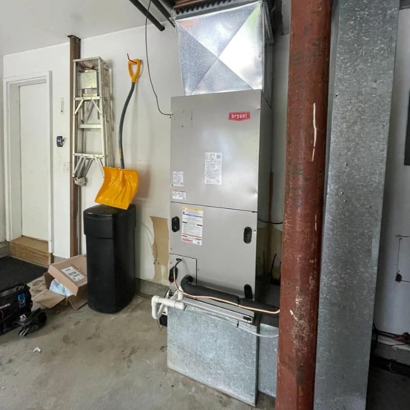 furnace inside of a garage